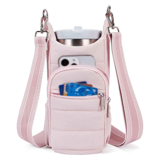 Water Bottle Holder Crossbody Bags for Women for Walking, Hiking, Cycling(pink)Tumbler with Handle, Cup V1192-AZ-W-0947