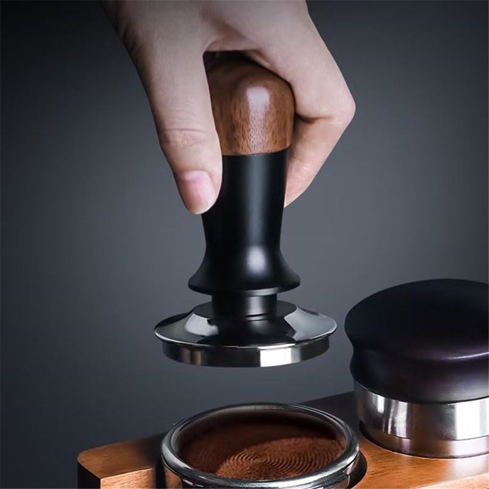 58mm espresso pot, stainless steel corrugated base coffee pot, spring-loaded espresso pot, and walnut wood lid V1192-AZ-W-0956