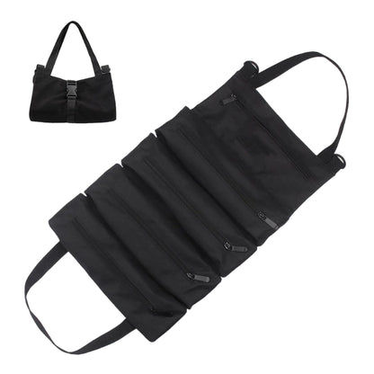 Tool Roll Up Pouch - Canvas Multi-Purpose Wrench Roll Up Bag, Organizer with 5 Zipper Tool Pockets, Hanging V1192-AZ-W-0957