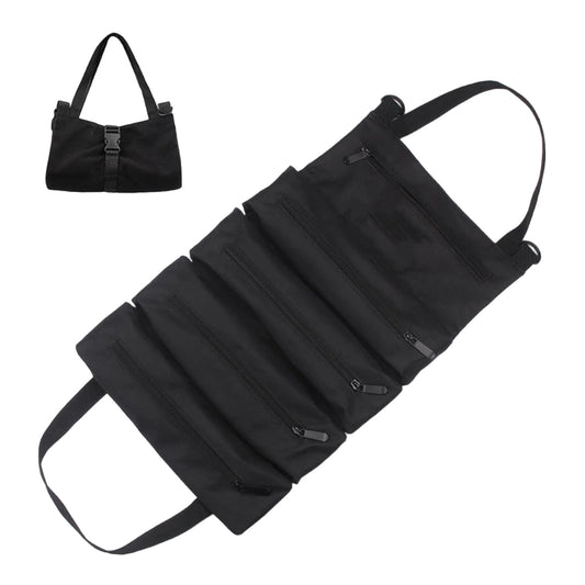 Tool Roll Up Pouch - Canvas Multi-Purpose Wrench Roll Up Bag, Organizer with 5 Zipper Tool Pockets, Hanging V1192-AZ-W-0957