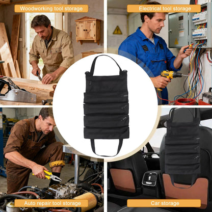 Tool Roll Up Pouch - Canvas Multi-Purpose Wrench Roll Up Bag, Organizer with 5 Zipper Tool Pockets, Hanging V1192-AZ-W-0957