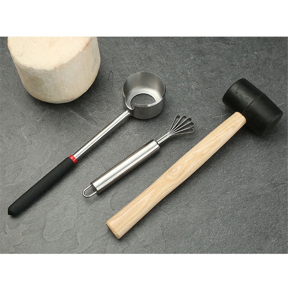 Coconut Opener Set for Young & Mature Coconuts by |Coconut Tools for Meat Removal with Hammer & Stainless V1192-AZ-W-0959