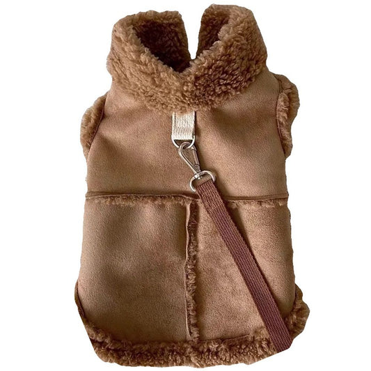 Warm and windproof suede dog clothing, suitable for small and medium-sized dogs, pet motorcycle clothing, V1192-AZ-W-0966