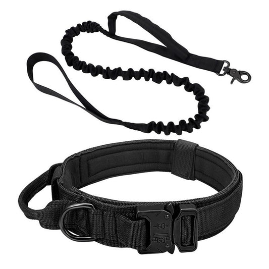 Dog Collar and Leash Set Heavy Duty Military Dog Collar with Handle and Metal Buckle for Medium and Large V1192-AZ-W-0968