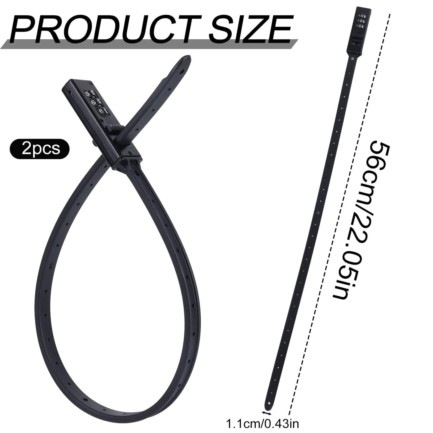 2pcs Zip Tie Lock, 22.05in Adjustable Small Cable Lock with Combination 3 Digit Recodable Combination V1192-AZ-W-0974