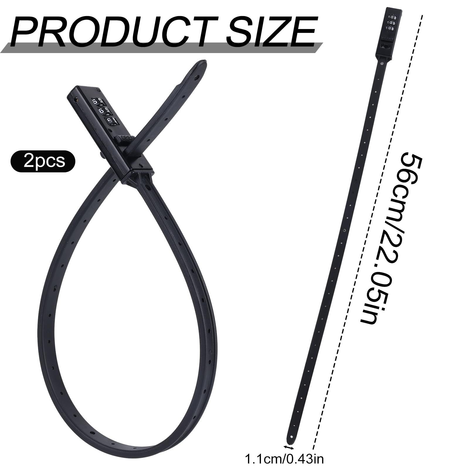 2pcs Zip Tie Lock, 22.05in Adjustable Small Cable Lock with Combination 3 Digit Recodable Combination V1192-AZ-W-0974