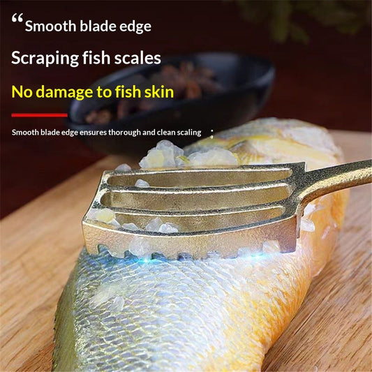 Fish Scaler Brush with Brass Serrated Sawtooth and Ergonomic Wooden Handle - Easily Remove Fish Scales V1192-AZ-W-0980
