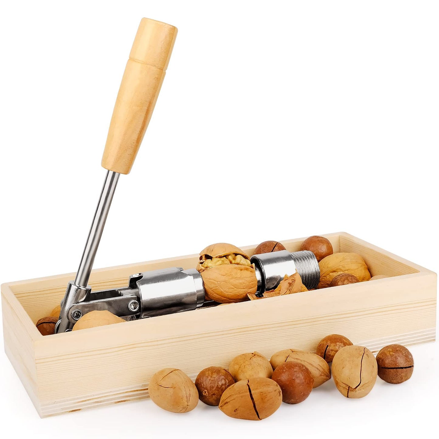 Nutcracker Heavy Duty Nut cracker Pecan Cracker Walnut Cracker Tool with Wood Box Bowl, Pecans, Hazelnuts V1192-AZ-W-0981
