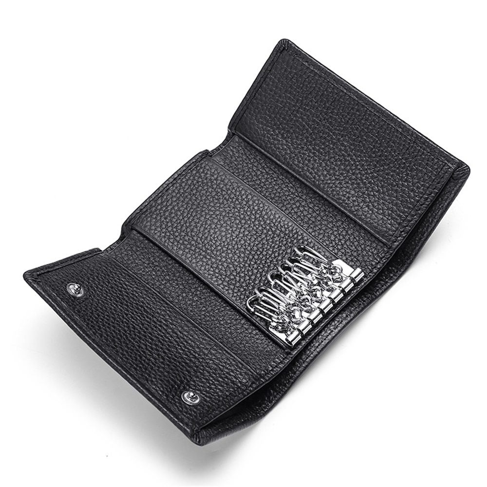 Cowhide Key Holder - Car Key Loop Wallet Slim Keychain Pouch - Practical Key Organizer for Men & Women (black) V1192-AZ-W-0991