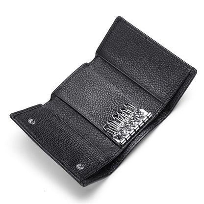 Cowhide Key Holder - Car Key Loop Wallet Slim Keychain Pouch - Practical Key Organizer for Men & Women (black) V1192-AZ-W-0991