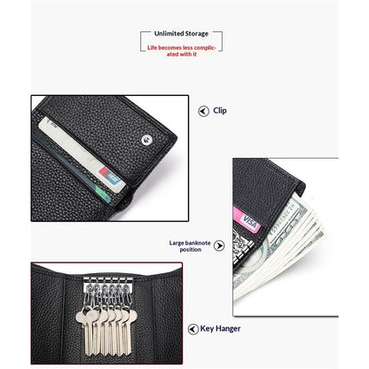 Cowhide Key Holder - Car Key Loop Wallet Slim Keychain Pouch - Practical Key Organizer for Men & Women (black) V1192-AZ-W-0991