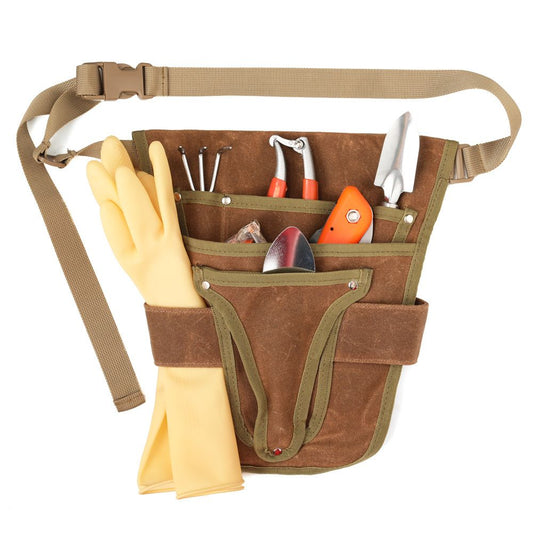 Garden Tool Belt, Brown, Multi-Pocket, Adjustable, Canvas, 28.5cm x 30cm, for Women Men Gardeners Florist V1192-AZ-W-0995