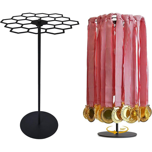 Rotatable Medal Hangers Display, Tabletop Medal Holder Rack Over 45+ Medals Capacity, Ideal for Sports V1192-AZ-W-1030