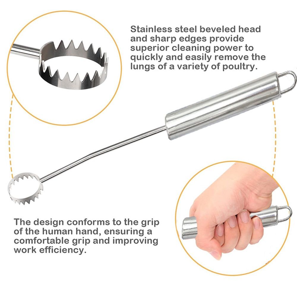 Stainless Steel Lung Remover, Textured Handle, Angled Head, Easy Clean Materials,Lung Scraper of Chicken V1192-AZ-W-1044