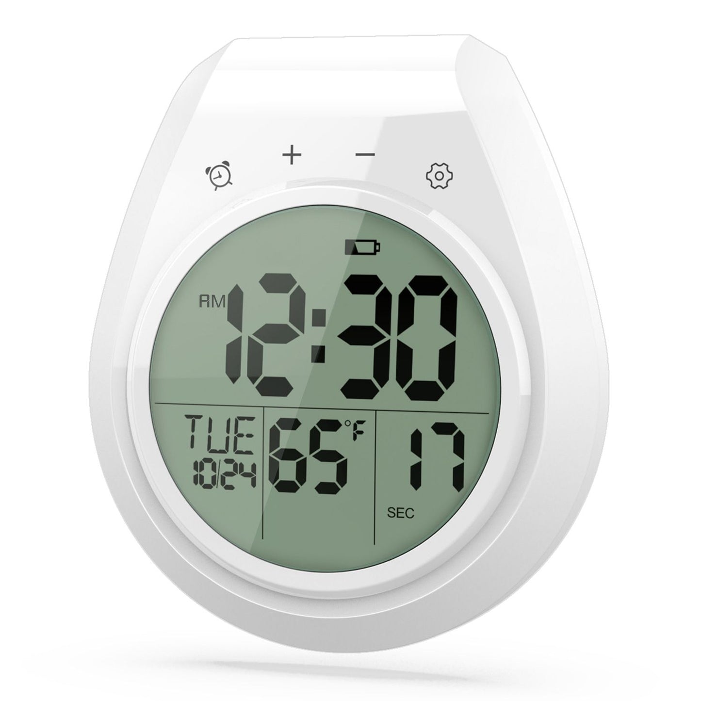 Shower Timer Clock Waterproof, Digital Bathroom Kitchen Wall Clock with LCD Display, 12/24 Hour Format, V1192-AZ-W-1048
