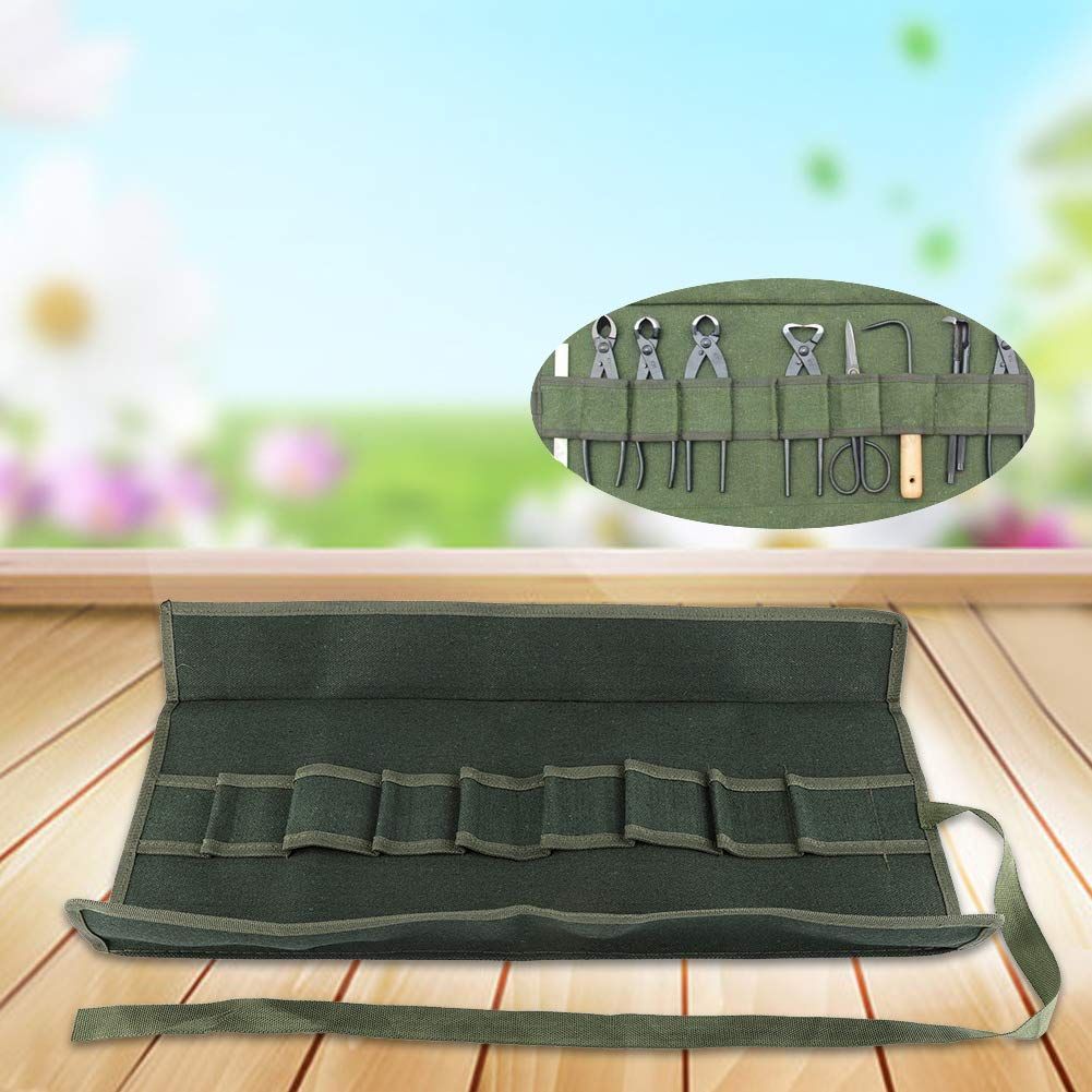 Bonsai Tools Pocket Multifunctional Carrying Roll Bag 10 Pockets Canvas Spanner Wrench Tool Roll Up Storage V1192-AZ-W-1055
