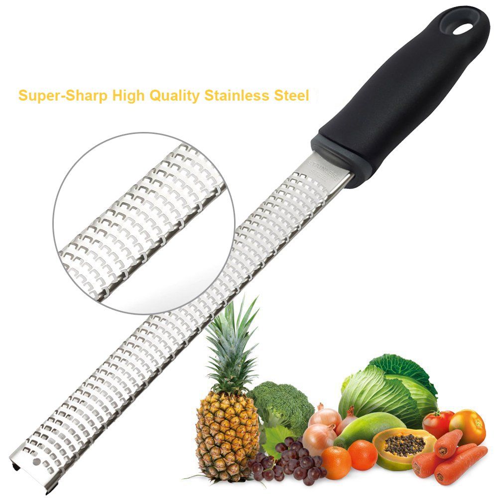 Lemon Zester, Stainless Steel Kitchen Cheese Grater, Plastic Cover Ergonomic Soft Black Handle(black) V1192-AZ-W-1058