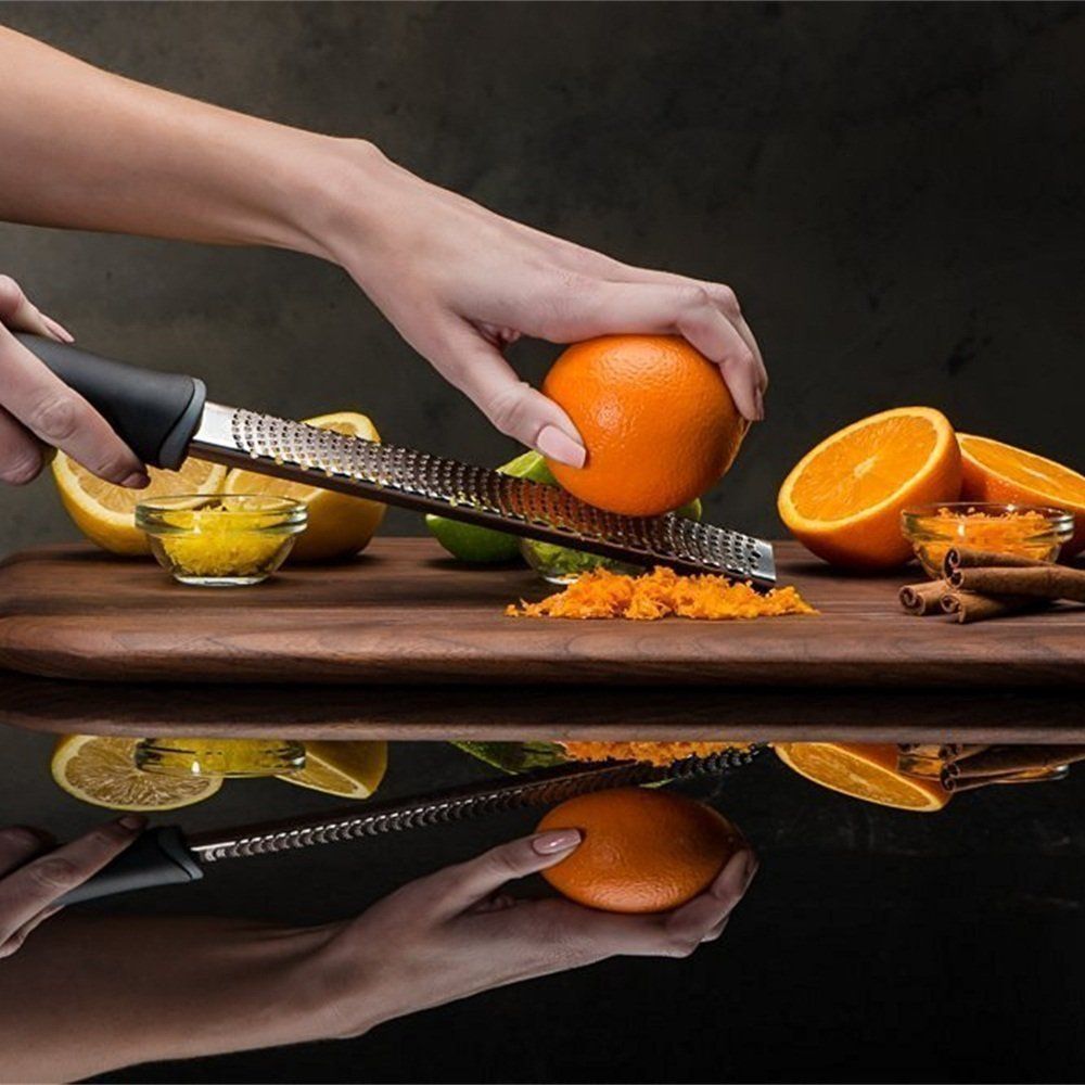 Lemon Zester, Stainless Steel Kitchen Cheese Grater, Plastic Cover Ergonomic Soft Black Handle(black) V1192-AZ-W-1058