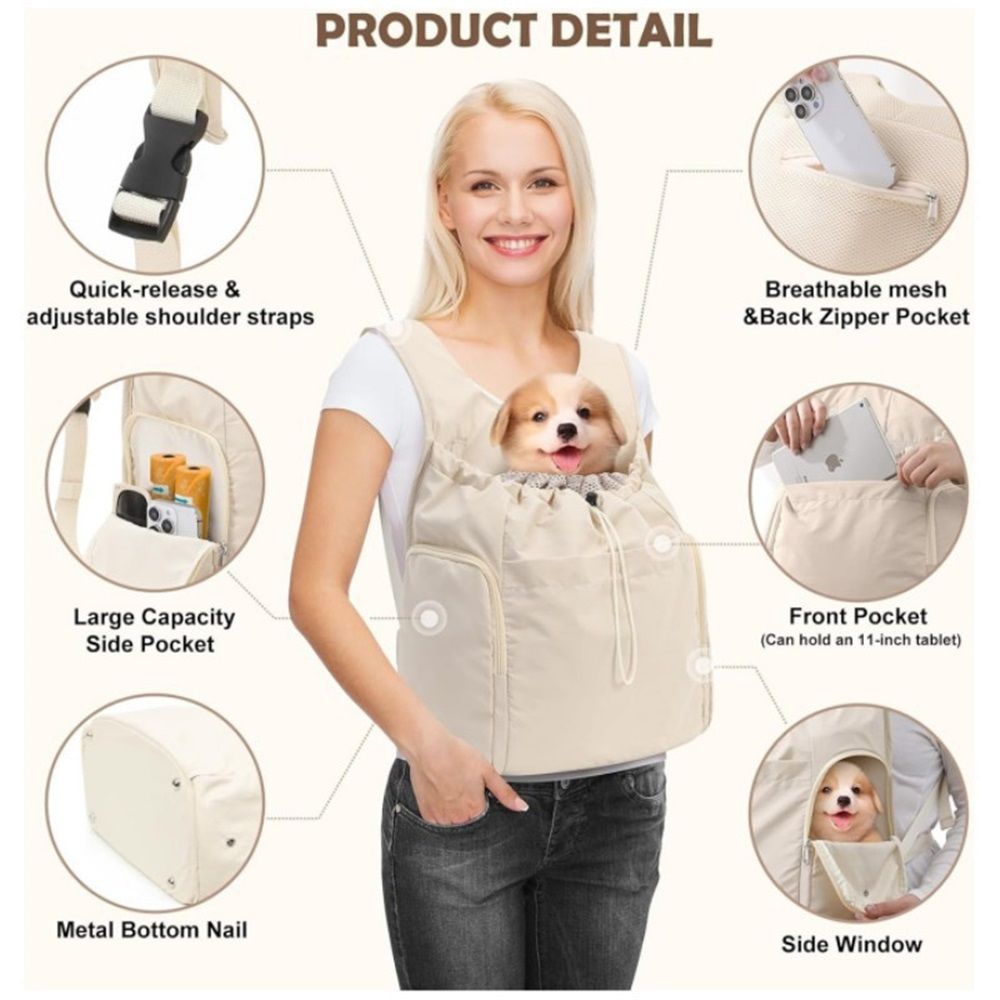 Dog Front Carrier Backpack, Adjustable Pet Dog Carrier Backpack Ventilated Mesh Dog Travel Backpack with V1192-AZ-W-1061