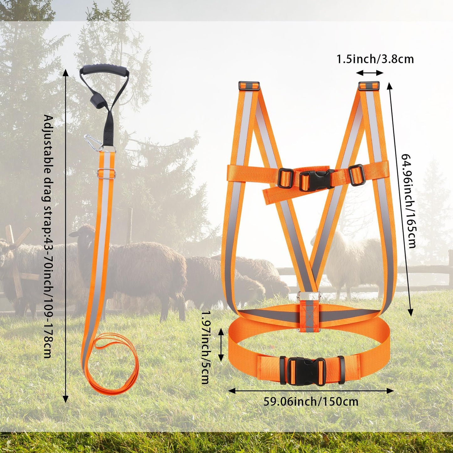 Deer Drag Strap and Dual Harness with Reflective Strips Heavy Duty Deer Dragging Rope Hunting for Hunters V1192-AZ-W-1071