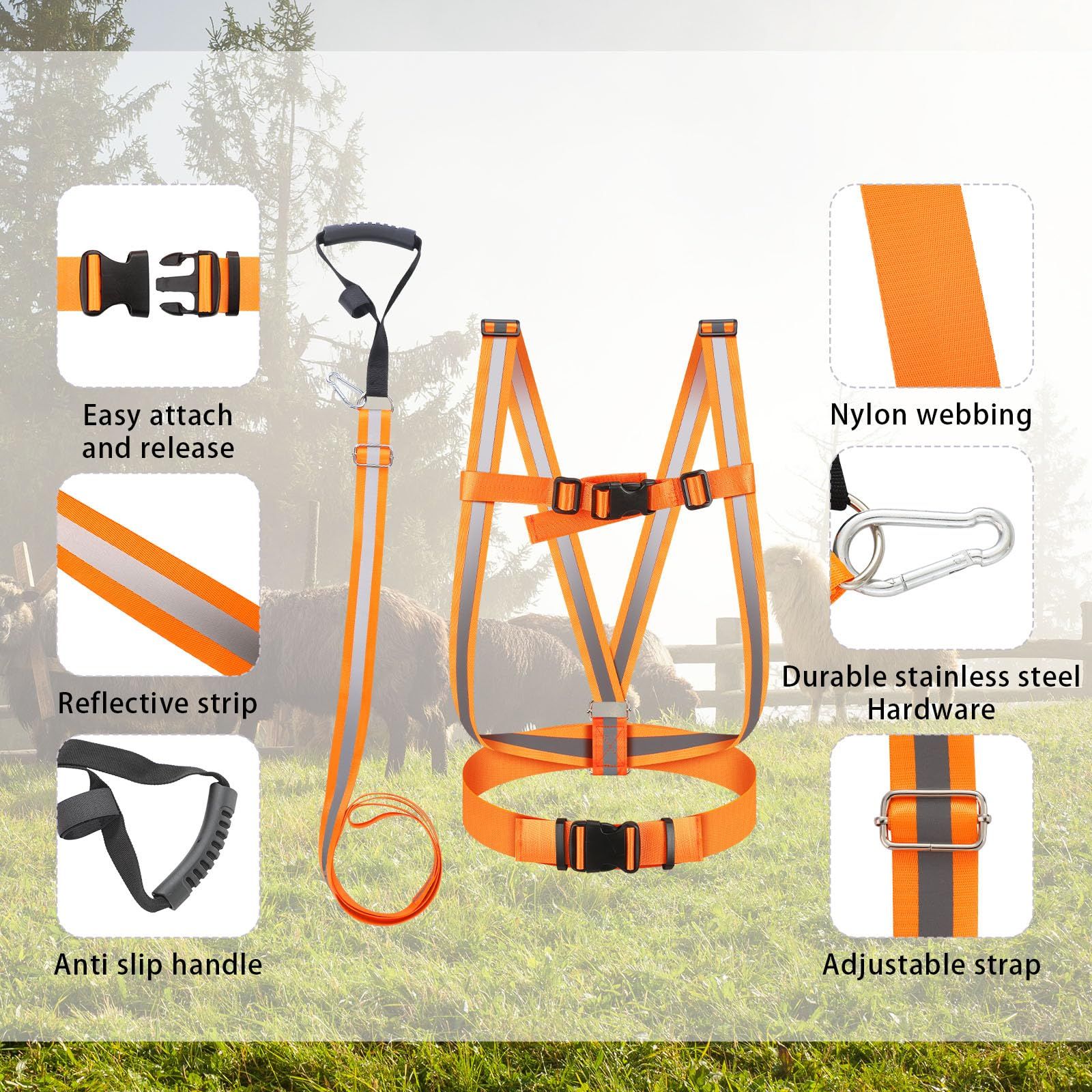 Deer Drag Strap and Dual Harness with Reflective Strips Heavy Duty Deer Dragging Rope Hunting for Hunters V1192-AZ-W-1071