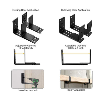 Adjustable Barricade Brackets (2pcs) - Drop Open Bar Holder for Security Door Reinforcement Steel U Bracket V1192-AZ-W-1096