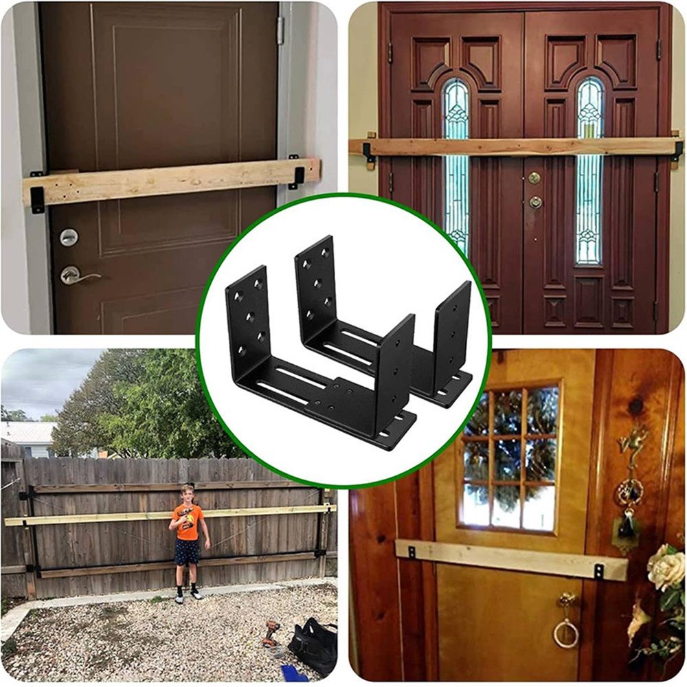 Adjustable Barricade Brackets (2pcs) - Drop Open Bar Holder for Security Door Reinforcement Steel U Bracket V1192-AZ-W-1096