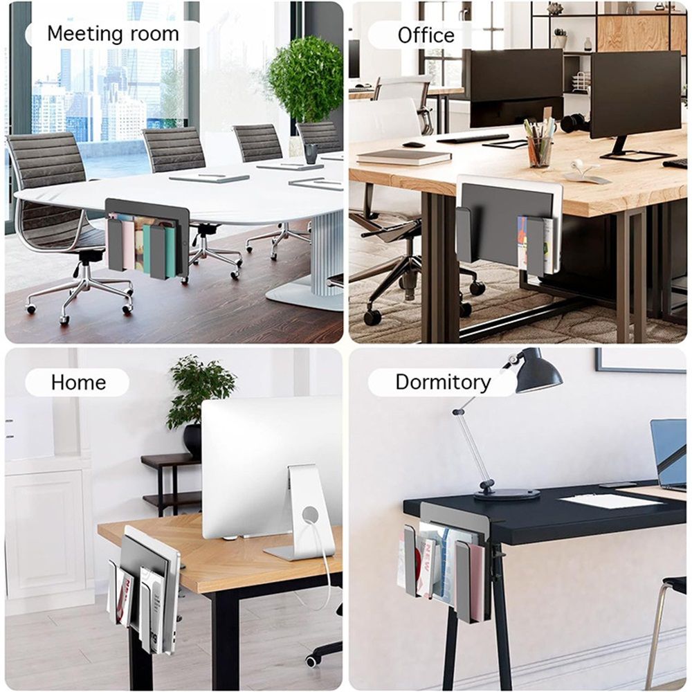 Adjustable Side Laptop Mount, No Drill Desk Storage Organizer, Metal Hanging Notebooks Holder, Punch-Free V1192-AZ-W-1100
