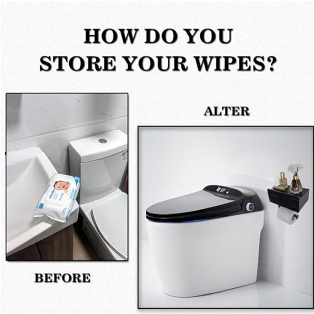 Toilet Paper Holder with Built-in Storage Drawer | Glossy Plastic Bathroom Organizer | Dual-Mount V1192-AZ-W-1104