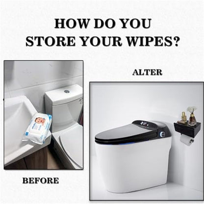 Toilet Paper Holder with Built-in Storage Drawer | Glossy Plastic Bathroom Organizer | Dual-Mount V1192-AZ-W-1104