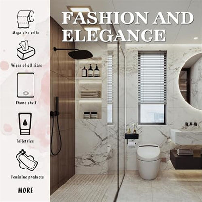 Toilet Paper Holder with Built-in Storage Drawer | Glossy Plastic Bathroom Organizer | Dual-Mount V1192-AZ-W-1104