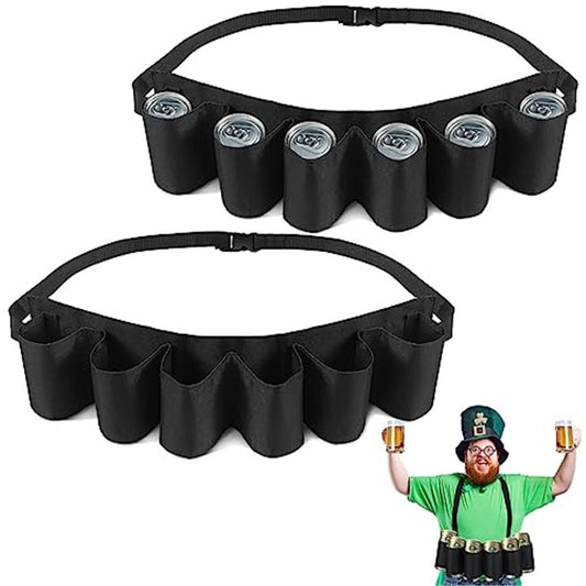 2 Pcs Beer Belt Holder for Men 6 Cans Beer Can Holder for Drinking Adjustable Black Drinking Accessories for V1192-AZ-W-1106