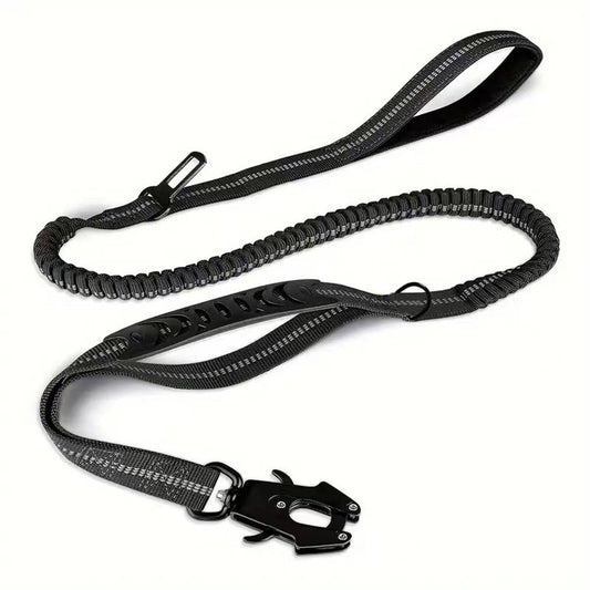 Dog Leash Heavy Duty, Shock Absorbing Bungee Lead with 2 Padded Handle, Metal Carabiner Clip, Car Seatbelt, V1192-AZ-W-1107