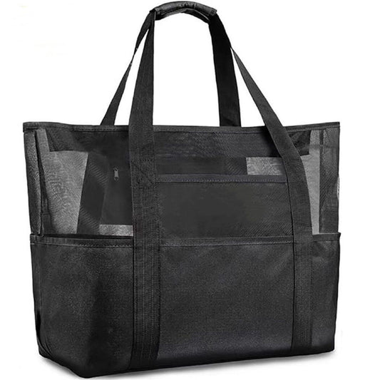 Black-color Mesh Beach Bag Family - Large Tote Bag for Cruise Pool Toys Beach Vacation Essentials(60*17*34cm) V1192-AZ-W-1111