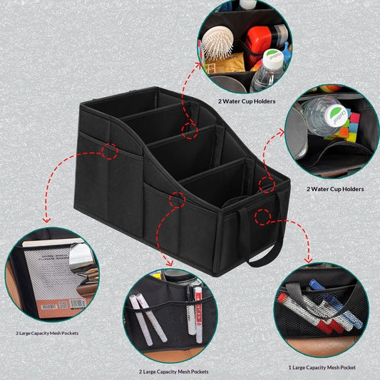 Car Seat Organizer Backseat Car Organizer with 4 Compartments, 4 Cup Holders and 7 Mesh Pockets for Front and V1192-AZ-W-1119