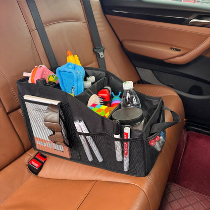 Car Seat Organizer Backseat Car Organizer with 4 Compartments, 4 Cup Holders and 7 Mesh Pockets for Front and V1192-AZ-W-1119