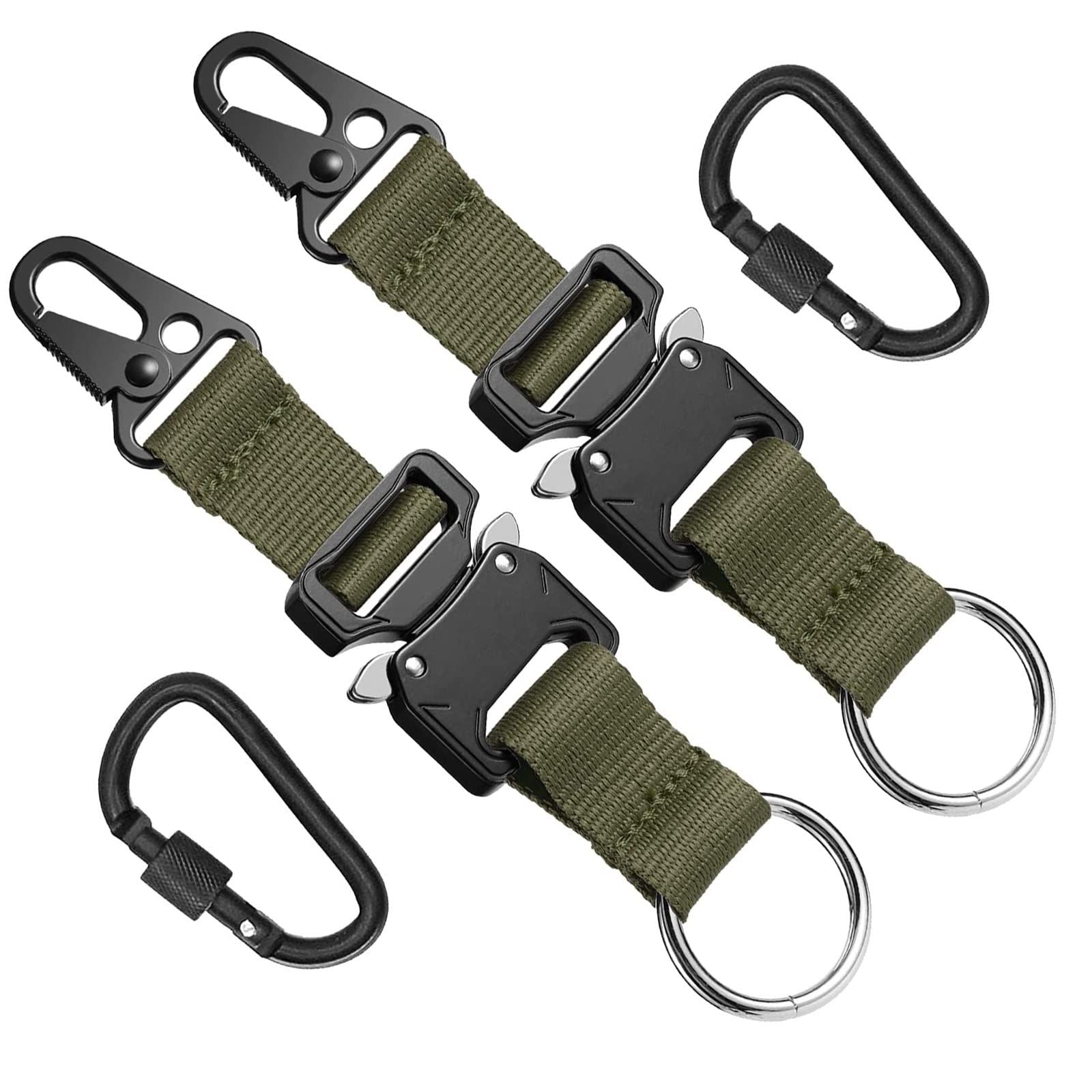 2 pack Keychain for Men with Quick Release Buckle Gear Clips with Clip and Stainless Steel Ring(green) V1192-AZ-W-1126