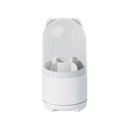 Cute Makeup Brush Holder Organizer with Lid, Rotating Dustproof Make Up Brushes Container with Clear Acrylic V1192-AZ-W-2490