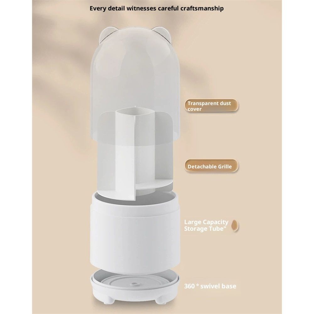 Cute Makeup Brush Holder Organizer with Lid, Rotating Dustproof Make Up Brushes Container with Clear Acrylic V1192-AZ-W-2490
