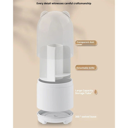 Cute Makeup Brush Holder Organizer with Lid, Rotating Dustproof Make Up Brushes Container with Clear Acrylic V1192-AZ-W-2490