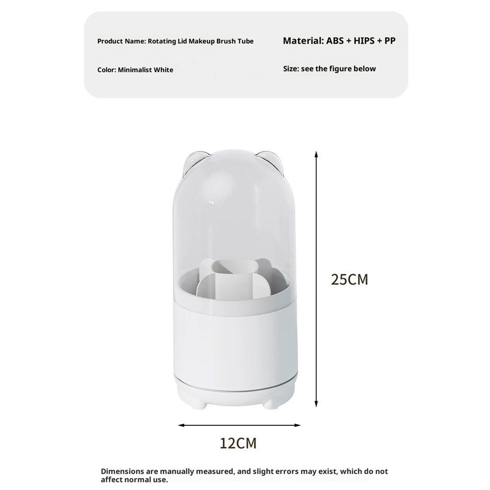 Cute Makeup Brush Holder Organizer with Lid, Rotating Dustproof Make Up Brushes Container with Clear Acrylic V1192-AZ-W-2490
