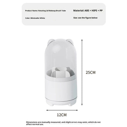 Cute Makeup Brush Holder Organizer with Lid, Rotating Dustproof Make Up Brushes Container with Clear Acrylic V1192-AZ-W-2490