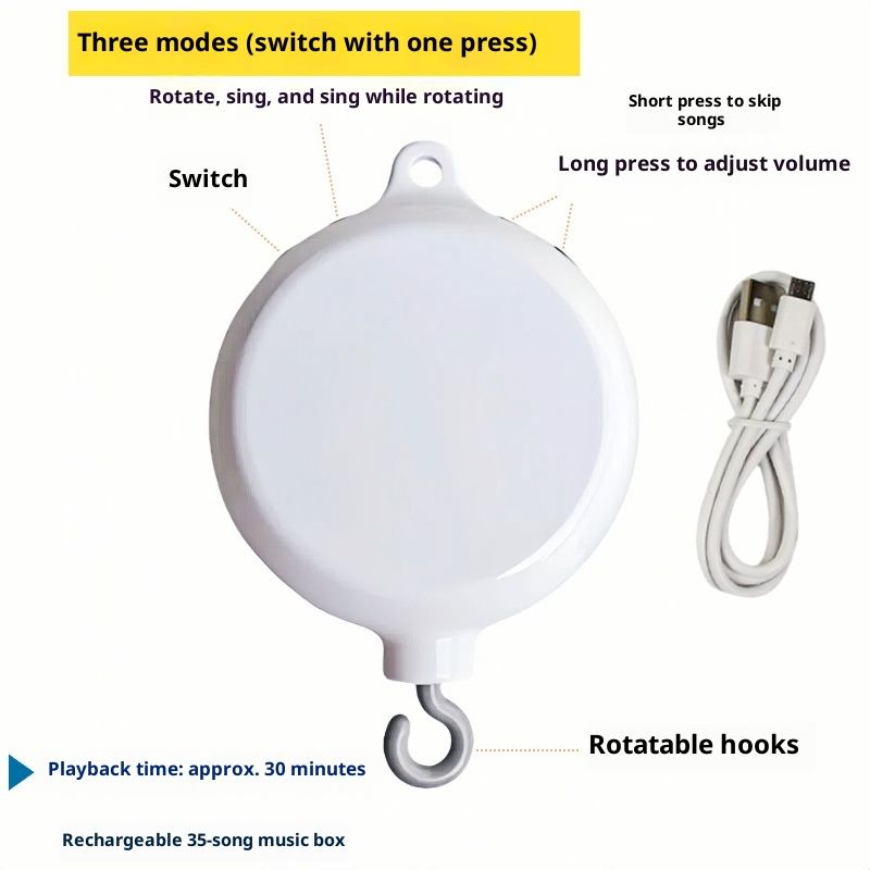 Baby Crib Mobile Motor, Rechargeable - Operated Music Box with Connectivity, Spinner Crib Mobile(white) V1192-AZ-W-2496