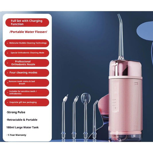 Mini Water Flosser for Travel, Ultra-Portable Cordless Oral Irrigator, IPX7 Waterproof 4 Modes, 180mL Teeth V1192-AZ-W-2498