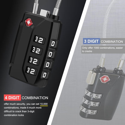 Luggage Locks, [Upgrade Version][4 Pack] TSA Approved Suitcase Lock 4-Digit Re-settable Combination Lock, V1192-AZ-W-2507