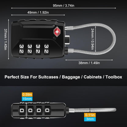 Luggage Locks, [Upgrade Version][4 Pack] TSA Approved Suitcase Lock 4-Digit Re-settable Combination Lock, V1192-AZ-W-2507