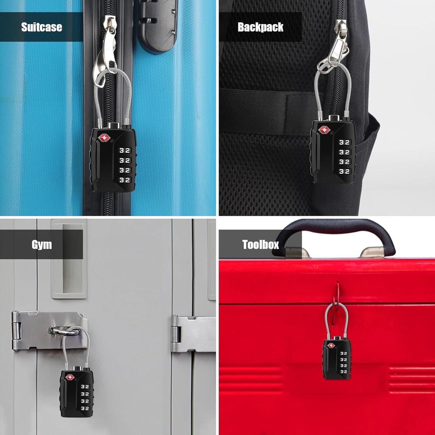Luggage Locks, [Upgrade Version][4 Pack] TSA Approved Suitcase Lock 4-Digit Re-settable Combination Lock, V1192-AZ-W-2507