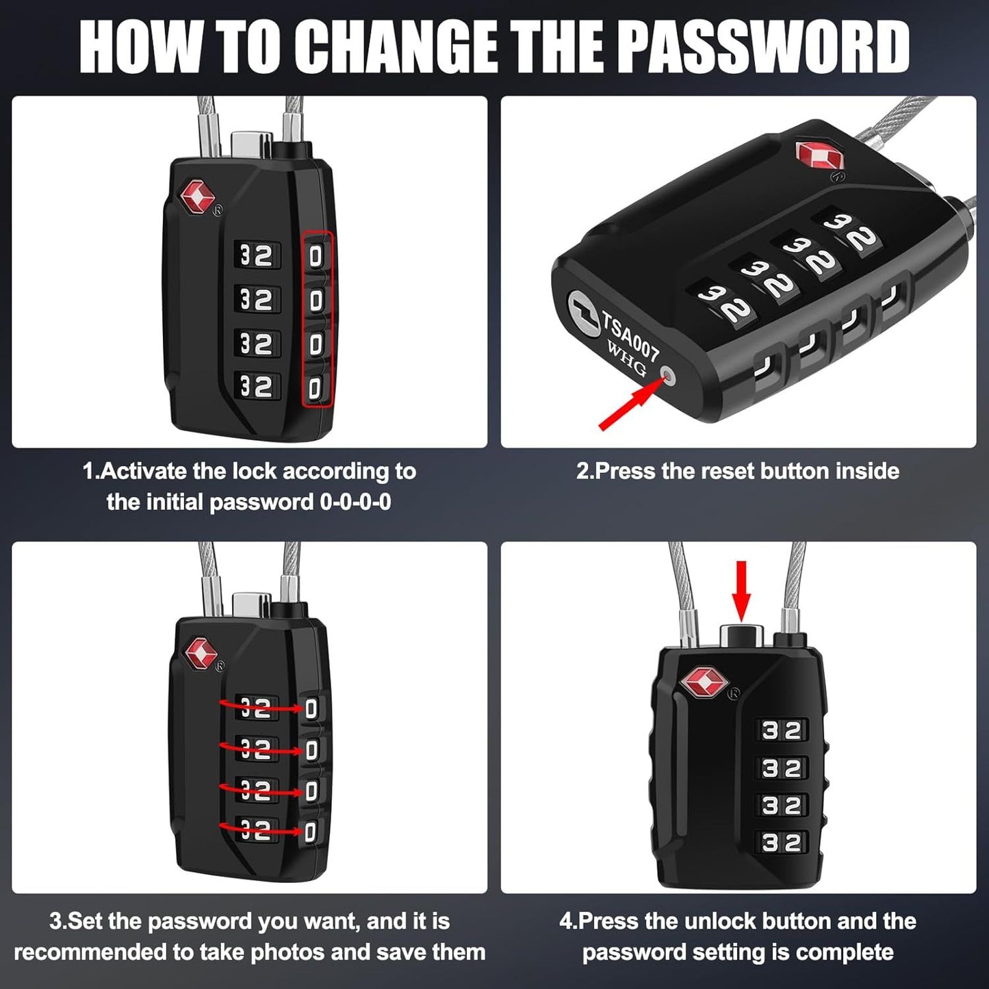 Luggage Locks, [Upgrade Version][4 Pack] TSA Approved Suitcase Lock 4-Digit Re-settable Combination Lock, V1192-AZ-W-2507