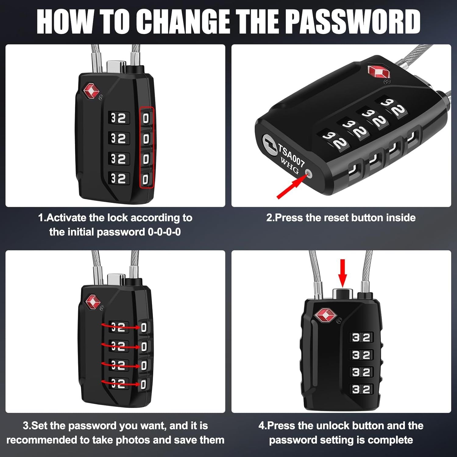 Luggage Locks, [Upgrade Version][4 Pack] TSA Approved Suitcase Lock 4-Digit Re-settable Combination Lock, V1192-AZ-W-2507