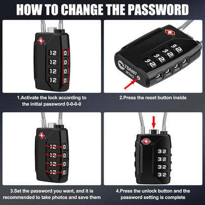 Luggage Locks, [Upgrade Version][4 Pack] TSA Approved Suitcase Lock 4-Digit Re-settable Combination Lock, V1192-AZ-W-2507